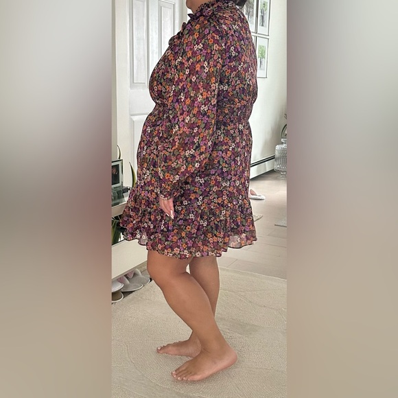 Aqua Floral with gold thread accent Long Sleeve Dress XXL - Picture 5 of 5